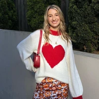 women turtleneck long sleeve casual commute pullovers sweet love heart loose knitted sweater preppy style cute girl streetwear
