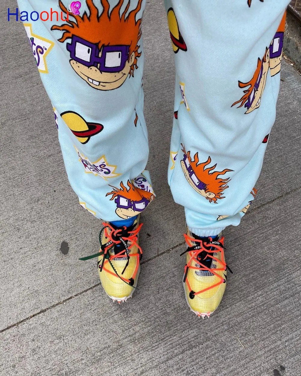 

HAOOHU Streetwear Cartoon Skull Print Women Pants Autumn Elastic High Waist Pocket Trousers Draped Jogger Pants Sweatpants