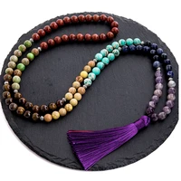 8mm natural stone 7 chakra necklace meditation yoga peace spirit jewelry 108 japamala beaded rosary tassel pendant