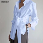 Рубашка женская с бантом, Длинная блузка на пуговицах с длинным рукавом, белая модная одежда, большие размеры d, лето-осень 2020