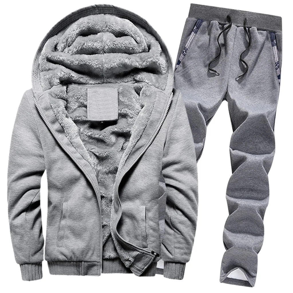 Мужская зимняя толстовка с капюшоном теплый свитер на молнии мехом внутри