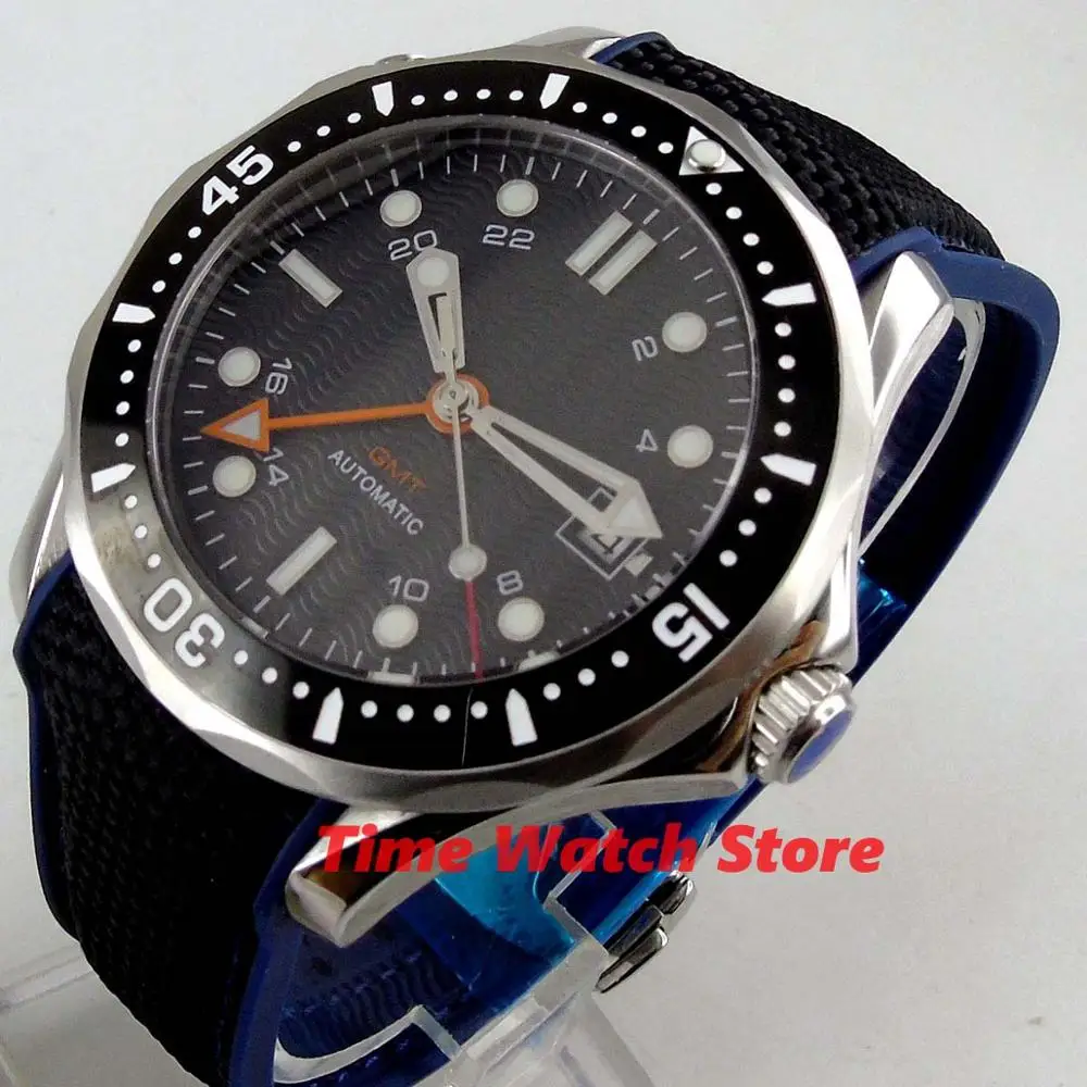 

Роскошные новые мужские наручные часы bliger черного цвета с стерильным циферблатом сапфировым стеклом и керамическим циферблатом GMT даты резиновый ремешок автоматический механизм