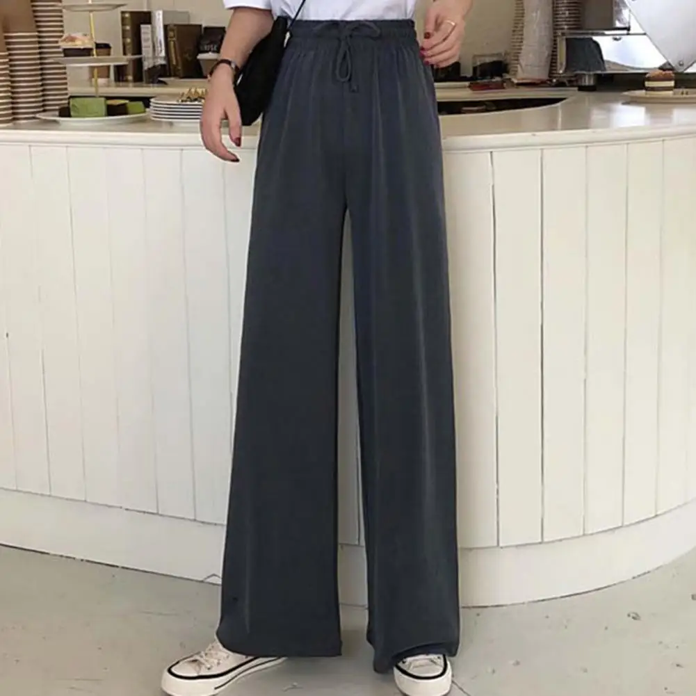 

All-Match Simple Elastic Waist Solid Color Women Trousers for Daily Wear