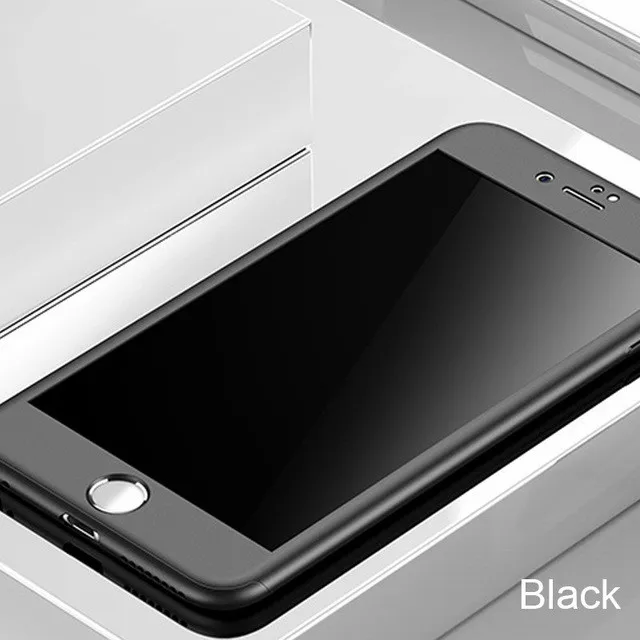 360 Полный чехол для телефона для iPhone 8 6 6 S 7 Plus 5 5S PC защитный чехол для iPhone X XS MAX XR 11 Pro Max чехол со стеклом - Цвет: Black