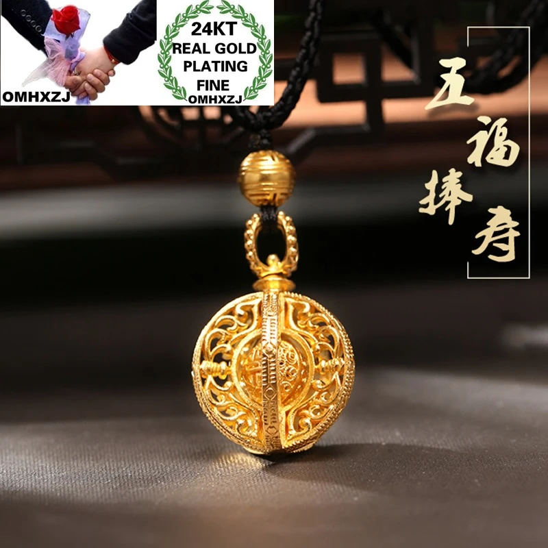 

OMHXZJ Wholesale CA443 European Fashion Hot Fine Woman Party Birthday Wedding Gift Fortune Peace Buckle 24KT Gold Pendant Charm