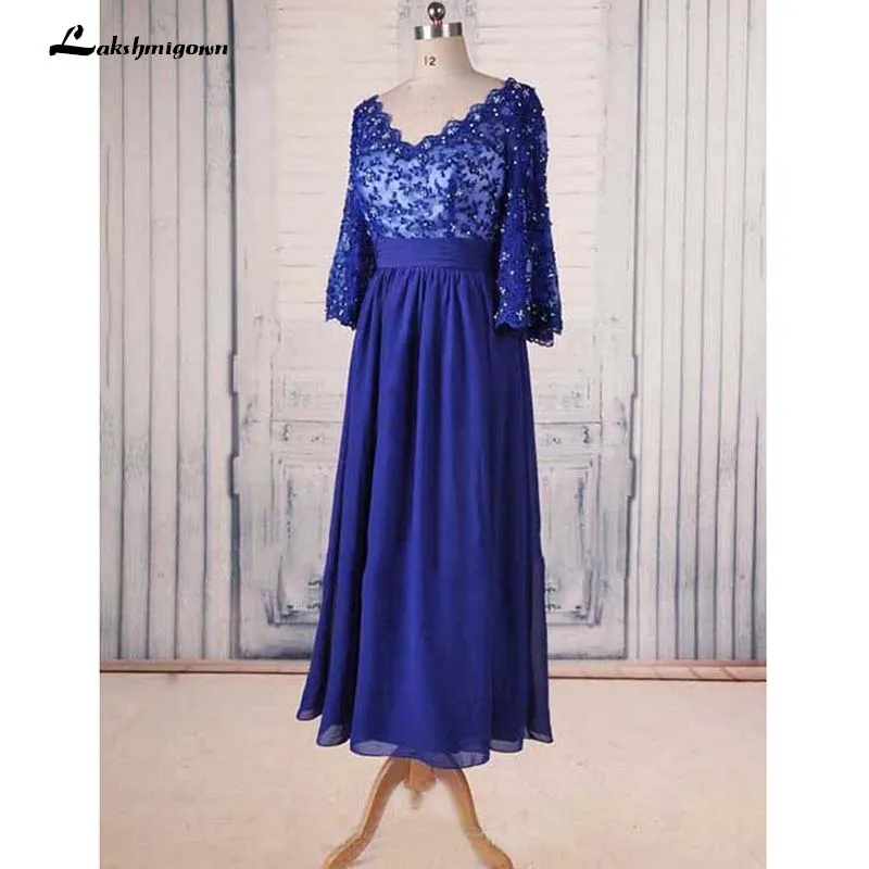 Женское ТРАПЕЦИЕВИДНОЕ ПЛАТЬЕ ярко синего цвета с v образным вырезом рукавом 3/4