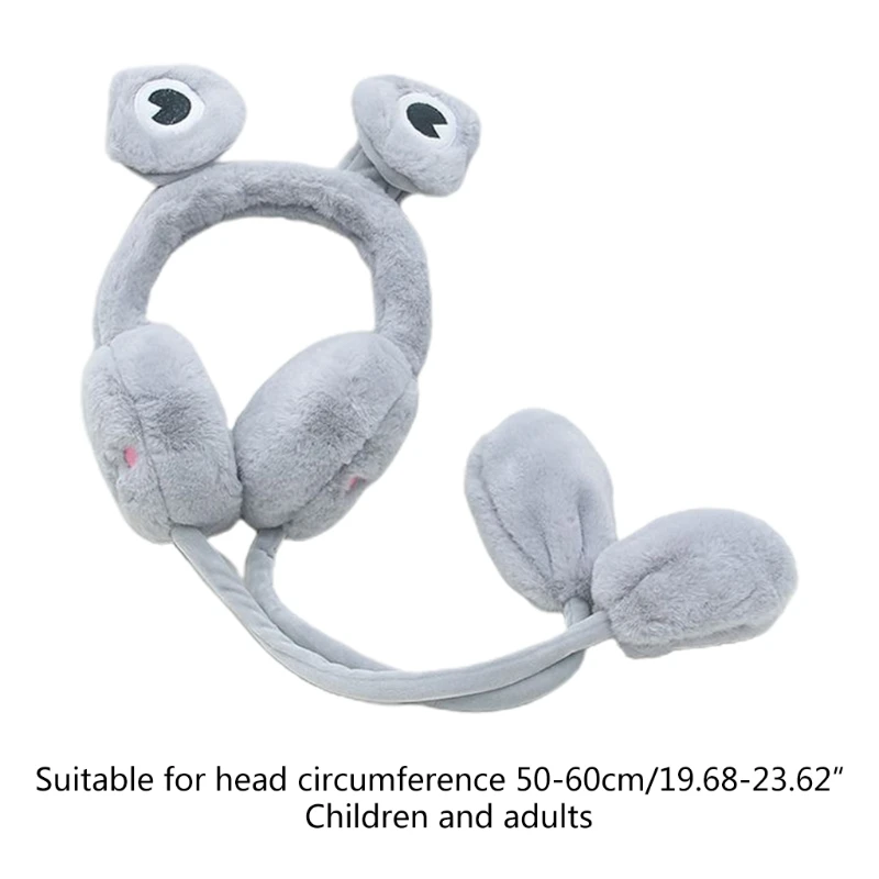 

Adult Kids Parent-Child Winter Cartoon Earmuff with Moving Jumping Frog Eyes Funny Animal Plush Headband Ear Warmer