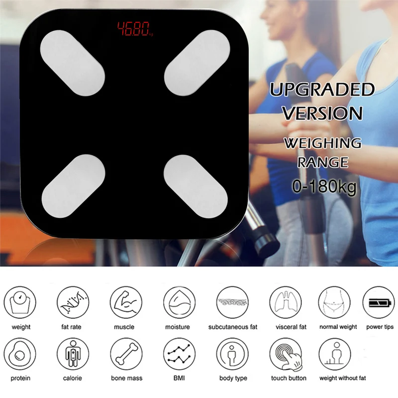 

Умные напольные весы для ванной комнаты с Bluetooth, цифровые весы для тела и жира, Автоматический монитор веса тела с приложением, весы для фитн...