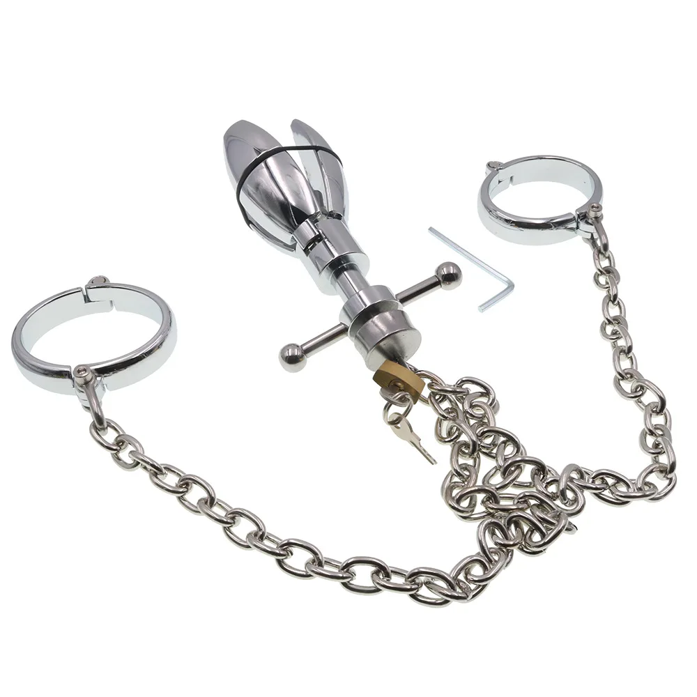 SM Heavy Tool Butt Plug Anal Expander Metal Chain Handcuffs Slave Dog Restraint Anus Stimulator Adult Sex Toys Women Men