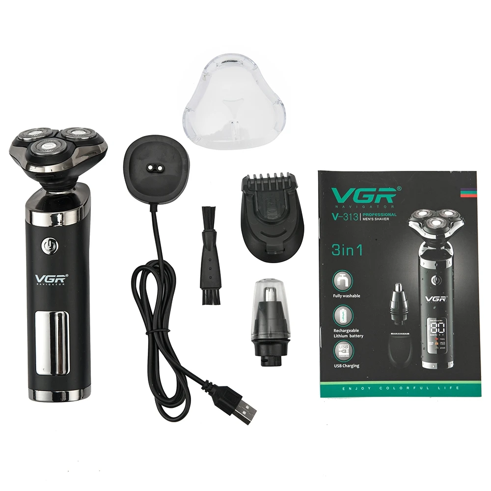 

VGR Electric Men's Shaver Waterproof USB Shaver 3-in-1 Multi-function LCD Digital Display Trimmer Shaver For Men Beard Razor