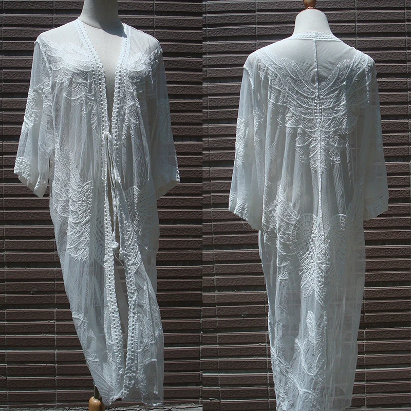 

Dress Vestidos Sarong Kimono Swimsuit Cover Beach Embroidery Summer Mesh Up Beachwear Bathing Suit Swim Fits True To Size, Take