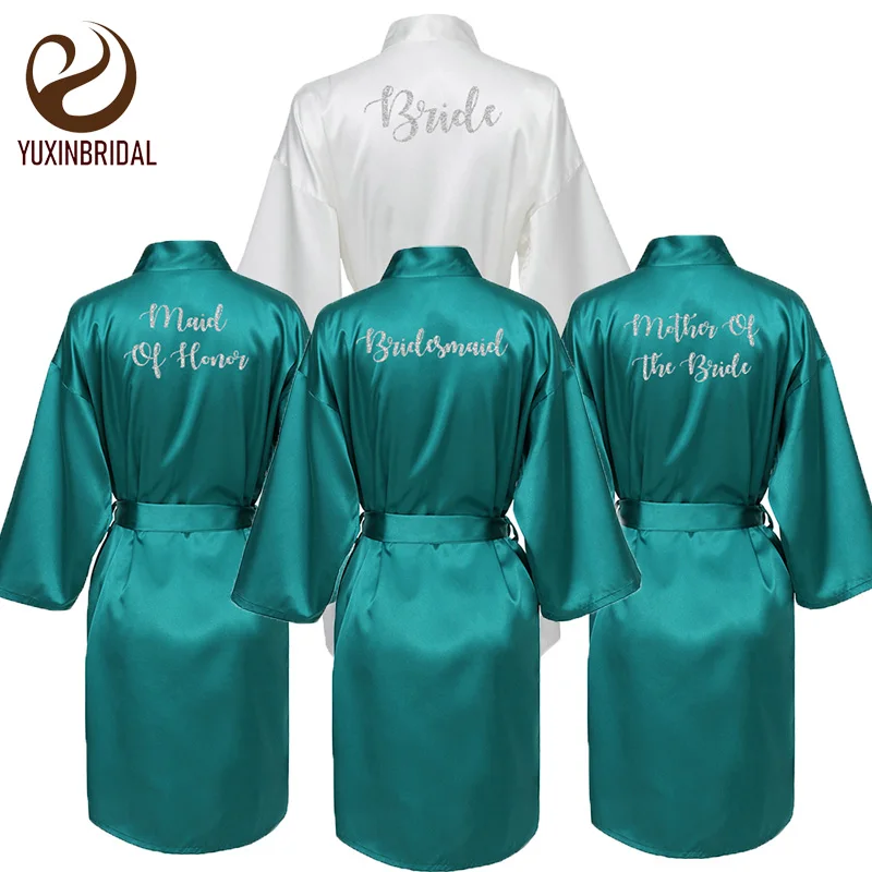Невесты robe Зеленые атласные шелковые невесты халаты Свадебные халат подружки