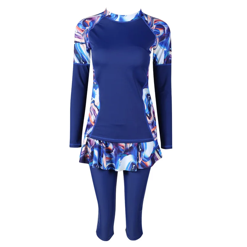 

New style plus oversized split skirt long sleeve Capris swimsuit women's professional sports conservative swimsuit