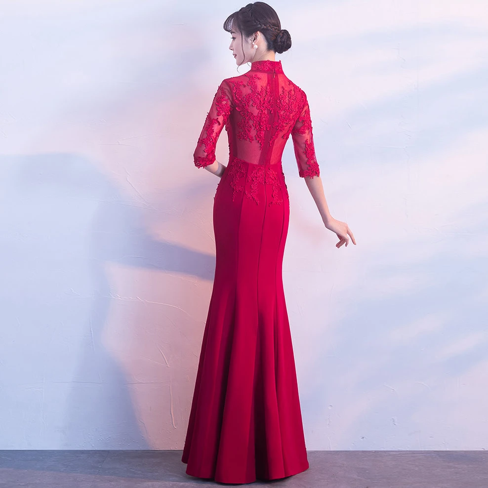 

Red Women Chinese Style Wedding Dress Married Embroidery Cheongsam Qipao Modern Evening Dresses Long Qi Pao Curto Robe Chinoise