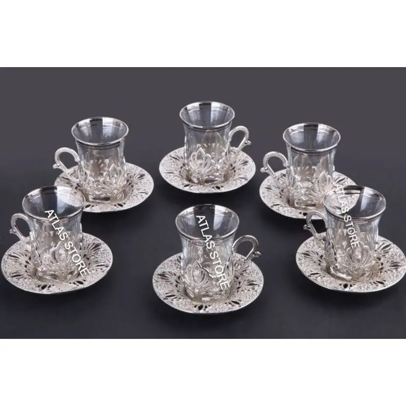 Турецкий чай серебряный узор шесть персон восемнадцать штук чайный набор|Наборы