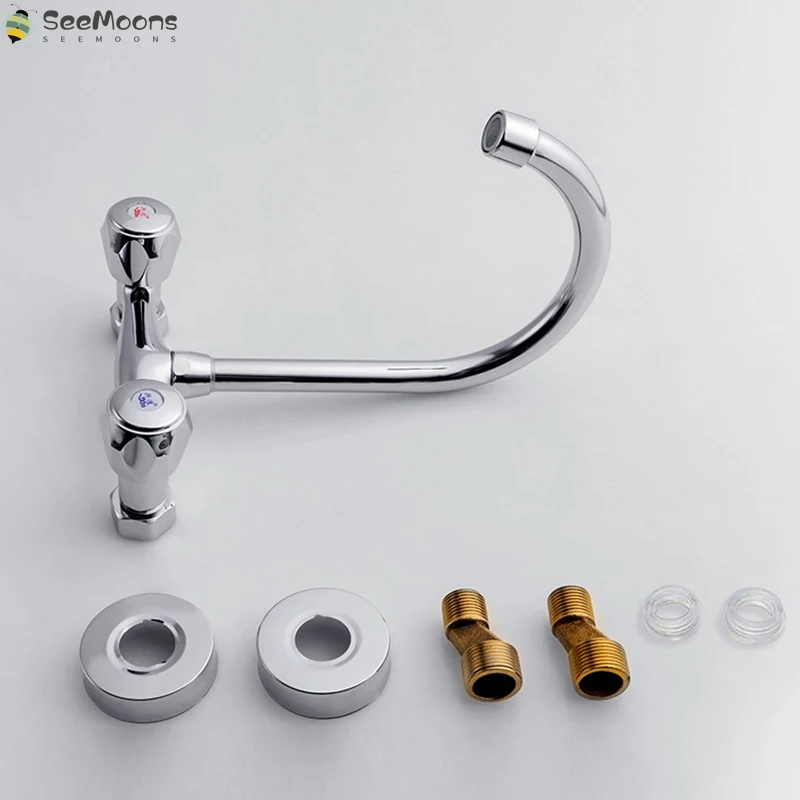 

SHAI Wall Mounted Kitchen Faucet Wall Kitchen Mixers Kitchen Sink Tap 360 Degree Swivel Flexible Hose Double Holes