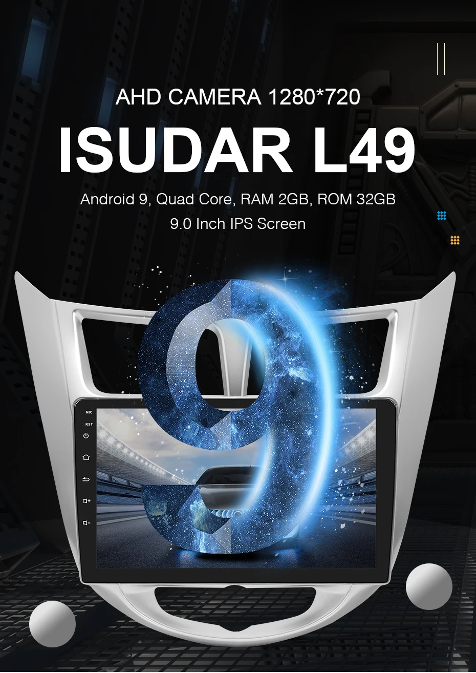 ISUDAR Автомагнитола для hyundai/Solaris/Verna/Accent 2 din Android 9 Авторадио Мультимедиа gps ram 2 Гб rom 32 ГБ USB DVR AHD камера