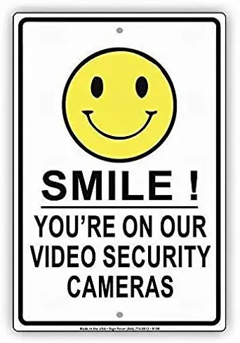 

Warning Sign Metal Tin Sign 8x12 Smile You're On Our Video Security Cameras CCTV Surveillance Sign Metal Signs