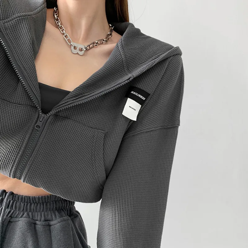 

TVVOVVIN Spring/Autumn Women Fashionable New Style Loose Hooded Coat Solid Color With Pocket Street Style Zipper Hoodies 3D6I