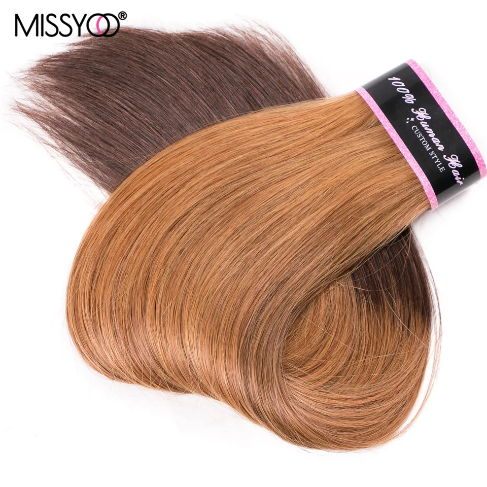 Ombre Brown Straight Bundles With Closure Brazilian Remy 27/4 Human Hair Double Drawn Funmi 3 Extensions | Шиньоны и парики