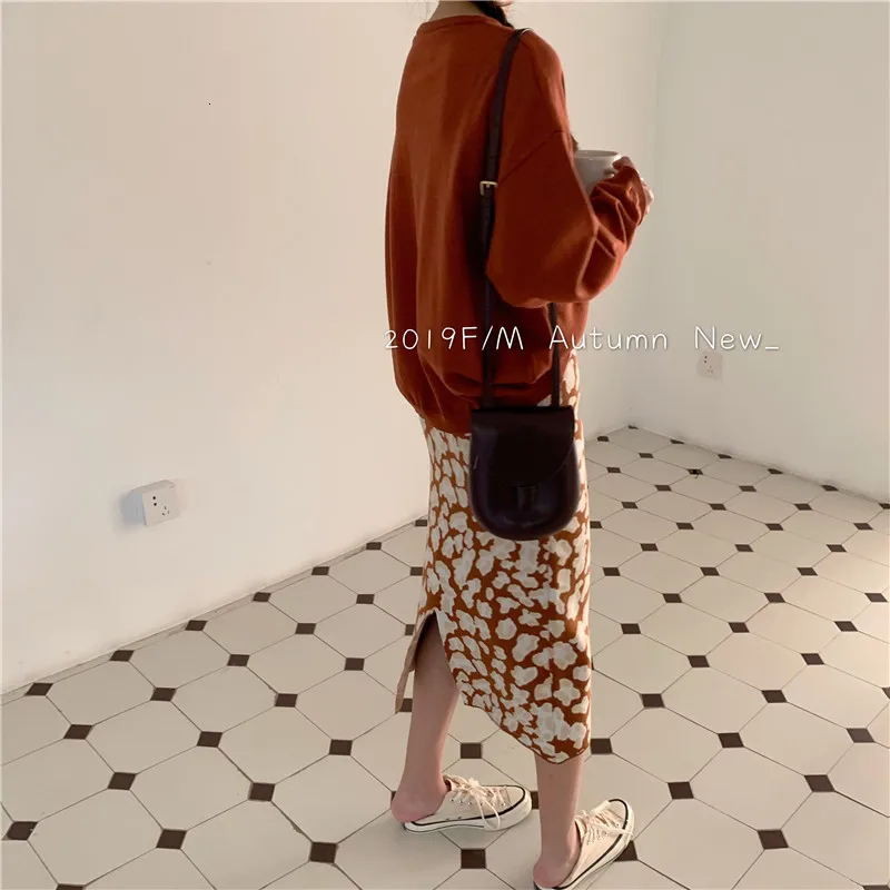2019 зимние женские длинные вязаные юбки леопардовые прямые с высокой талией