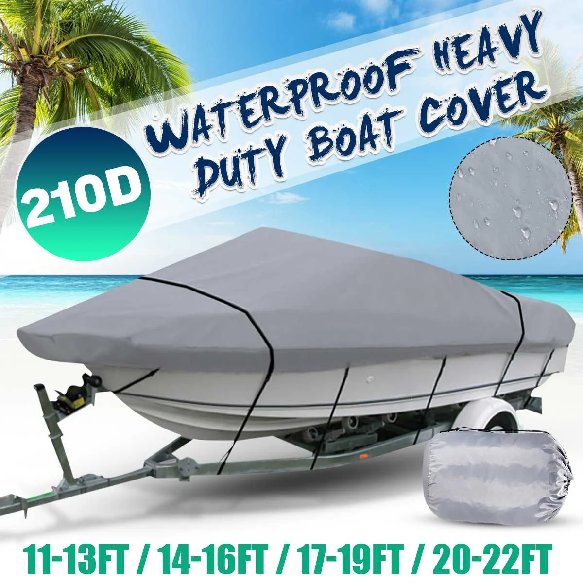 

11-22Ft Boat Cover Winter Snow Cover 210D Waterproof Sunshade Dustproof Cover Heavy Duty Marine Accessories V-hull Boat Cover