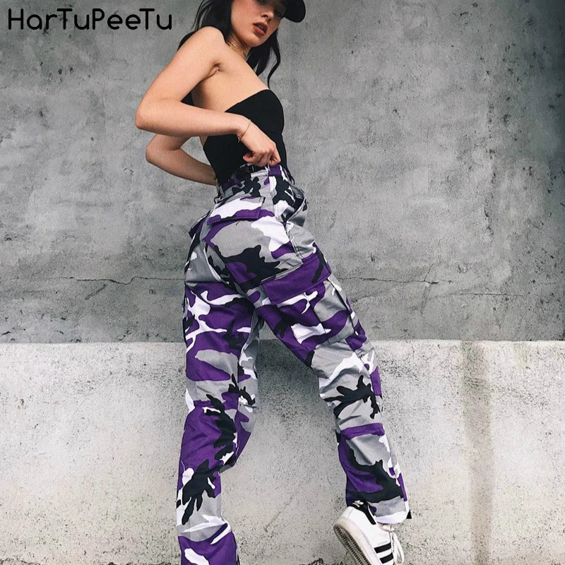 

Camouflage Trousers Women Military Army Print Camo Pants Cotton Relaxed Cargo Tooling Denim Casual Harem Sport Wear Fashion 2020