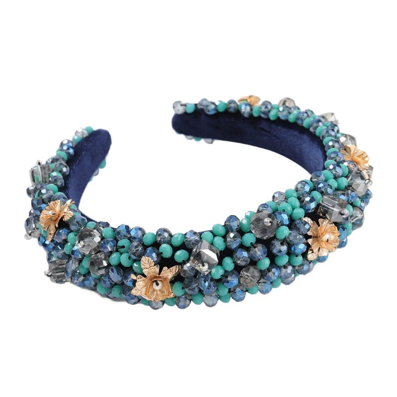 

Baroque Jewelry Flannelette Wide Headband Acrylic Faux Crystal Beading Floral Hair Hoop Vintage Prom Party Bandana