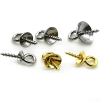 50pcslot stainless steel screw eye pins pearl pendant clasp connector bail cap beads charm for diy jewelry making accessories
