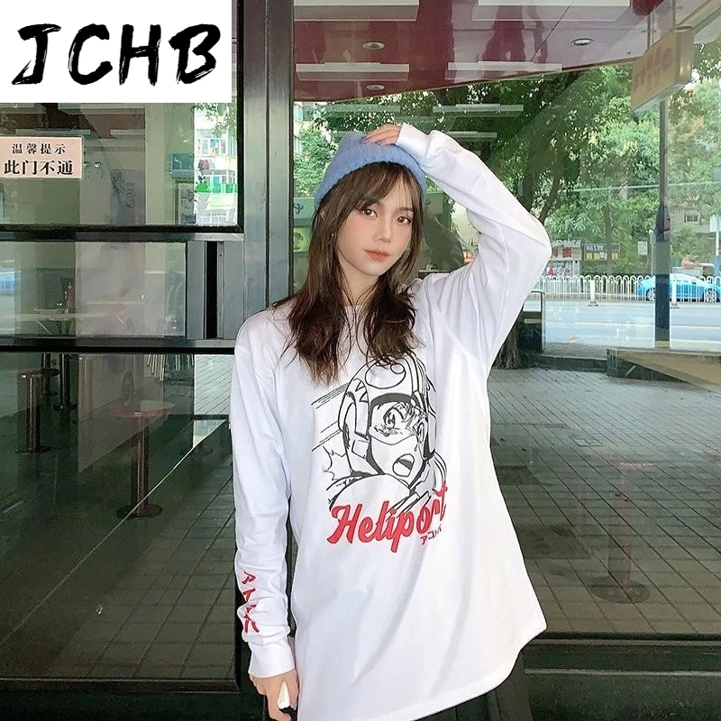 

2021 Anime t Shirt Long Sleeve Streetwear Women Clothing Printing Hip Hop Clothes Tops Korean Summer New O-neck Tshirt
