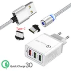 Магнитный кабель для Samsung Note 10 S9 S8 A60 A30 Oppo Reno Z OnePlus 5 6 7 Pro Type C, Магнитный зарядный провод QC 3,0, быстрое зарядное устройство USB