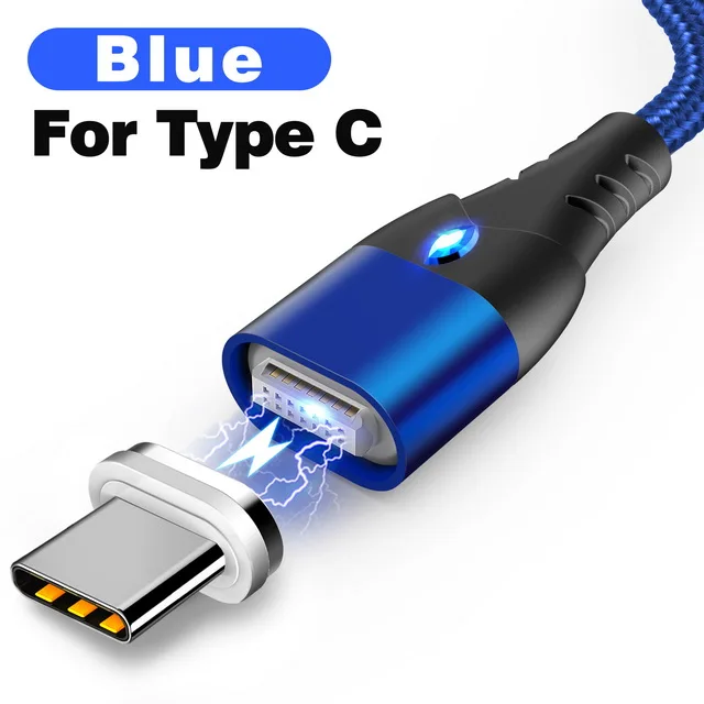 For Type C Blue Магнитный кабель GETIHU 2 м, быстрая зарядка 3A для iPhone 11, samsung, зарядное устройство, быстрая зарядка 3,0, Micro usb type-C, магнитный шнур для зарядки телефона и передачи данных - Цвет: For Type C Blue