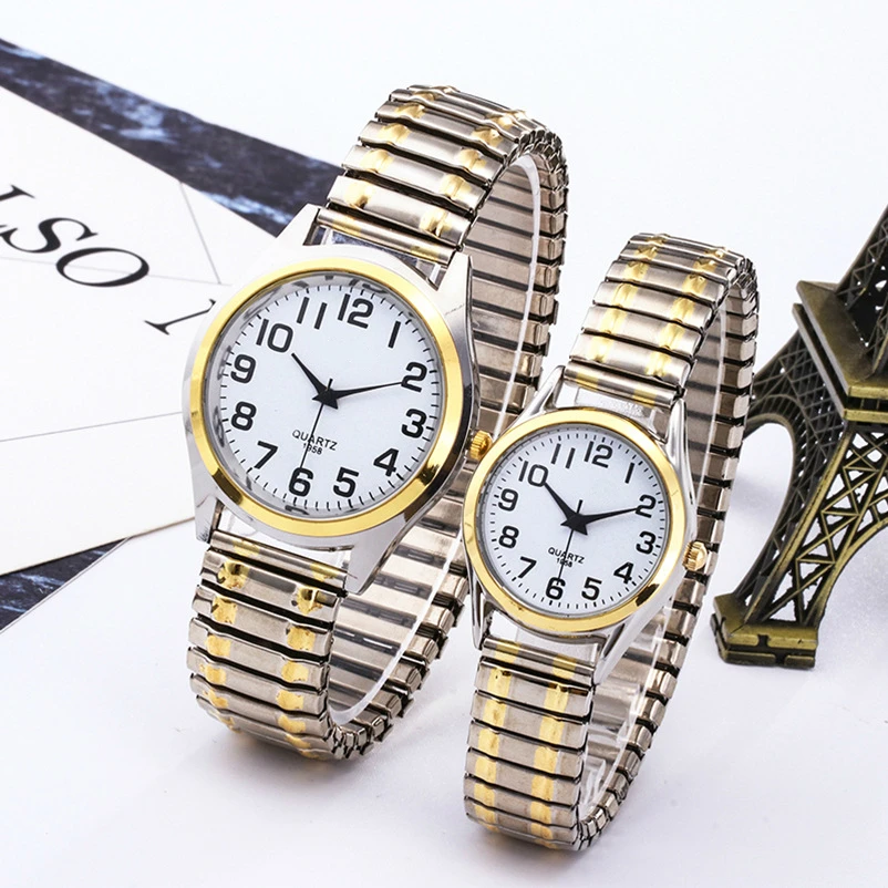 Модные деловые мужские и женские эластичные золотые Серебристые кварцевые часы
