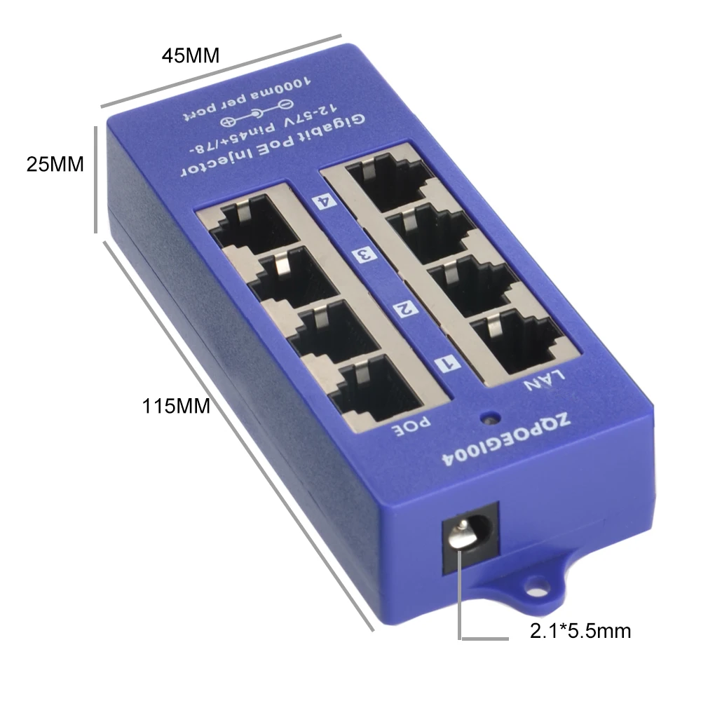 Passive Gigabit PoE Injector ModeB Pin45+/78- 4 Port 1000Mbps Patch Panel 802.3af for MikroTik IP Camera WiFi AP | Безопасность и
