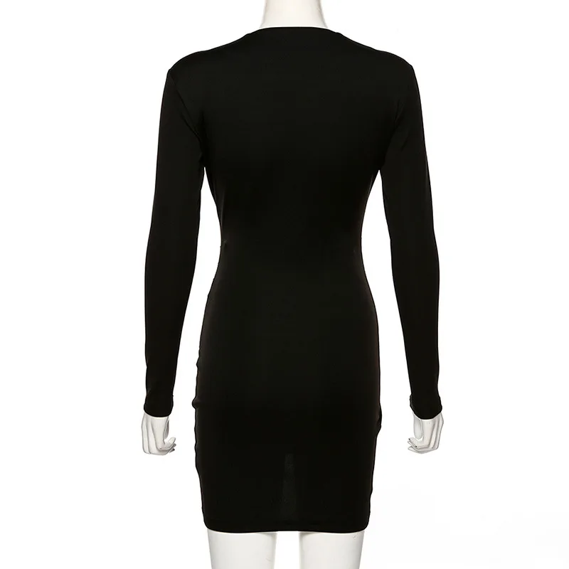 Осенние женские атласные офисные платья с длинным рукавом и v образным вырезом