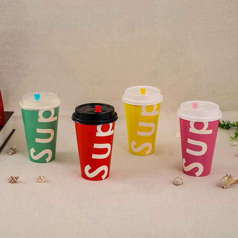 

50pcs High quality thicken double coating cold hot drink paper cups 16oz 500ml creative disposable coffee cup with love lid