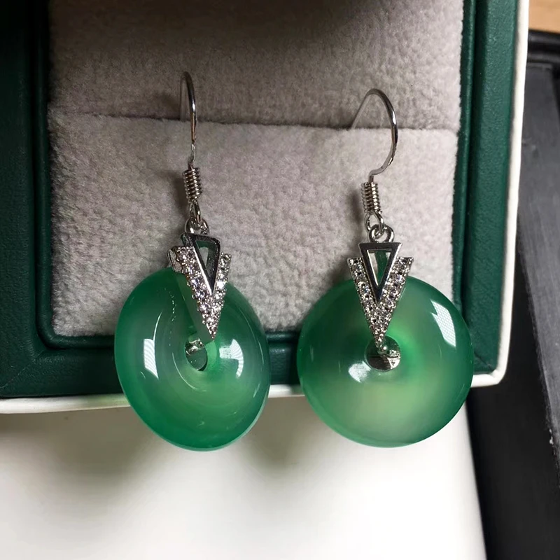 

Charm Ethnic Round Natural Green Jade Drop Earrings For Women Rose Gold Silver 925 Wedding Party Earrings Female Fine Jewelry