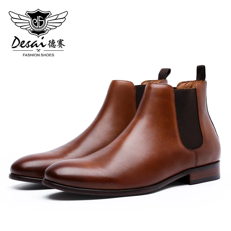 Ботинки Челси Обувь больших размеров Кожаные мужские Martin из воловьей кожи в