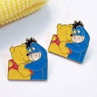 disney pooh bear brooch cute cartoon eeyore hug winnie the pooh intimate metal badge pin couple bag accessories children gift