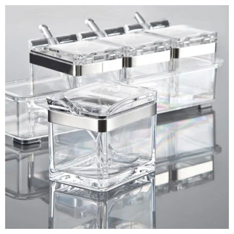 

Acrylic Seasoning Box Spice Jar Set Condiment Cruet Bottle Kitchen Supplies Four In One With Spoon Kitchen Organizer Storage Box