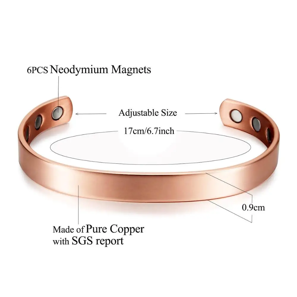 Rose Gold Color Ювелирные изделия Wollet из чистой меди, био магнитный браслет, браслеты для мужчин и женщин, розовое золото, открытые манжеты, анти артрит, ревматизм, здоровье - Окраска металла: Rose Gold Color
