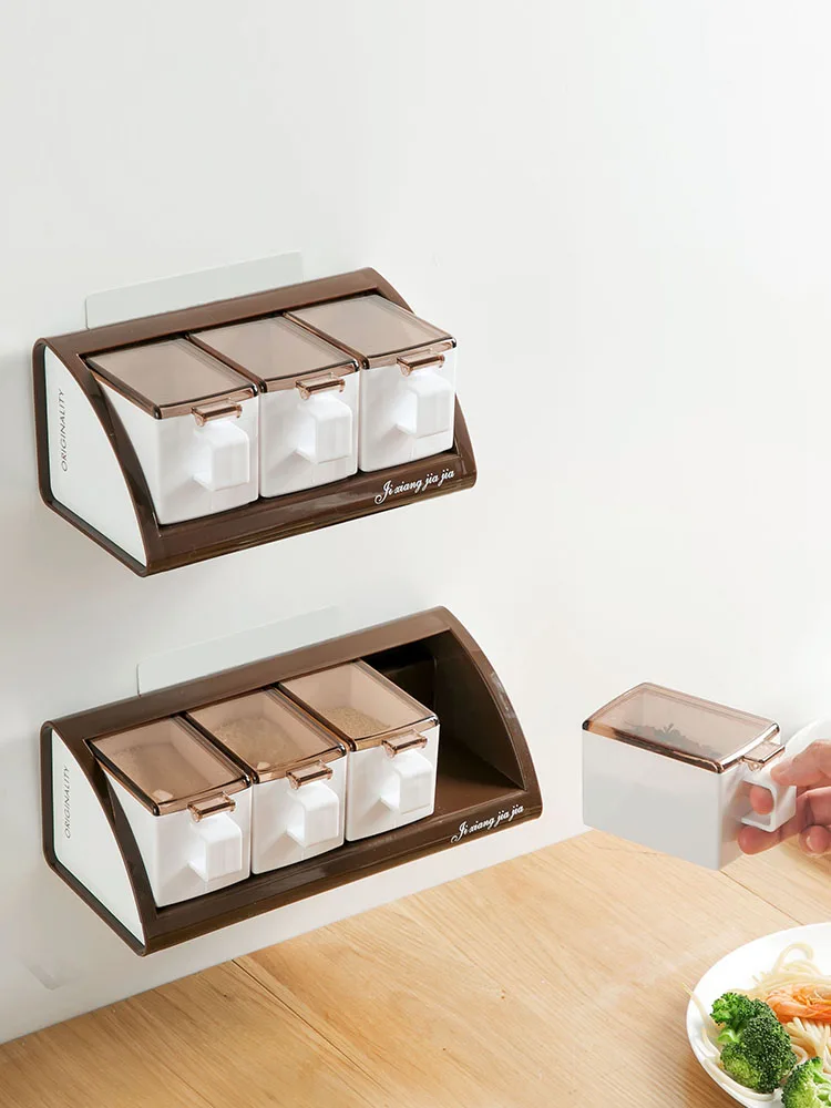 Стеллаж для соли без сверления Бытовой Настенный подвесной контейнер специй |