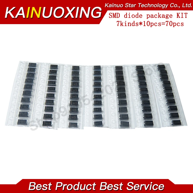 7 видов * 10 шт = 70 SMD пакет диодов/M1 (1N4001) / M4 (1N4004) M7 (1N4007)/ M5 (1N4005) SS14 SS24 SS34 (1N5822) комплект |