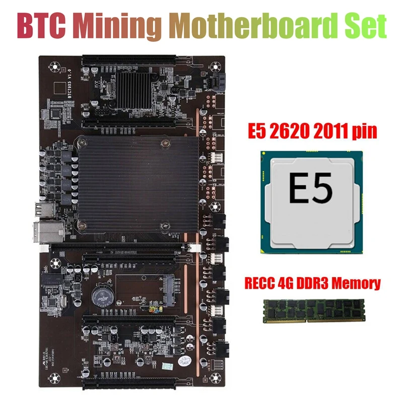 

BTC Mining Motherboard X79 H61 LGA 2011 DDR3 Support 3060 3080 Graphics Card with E5 2620 CPU+RECC 4G DDR3 Memory