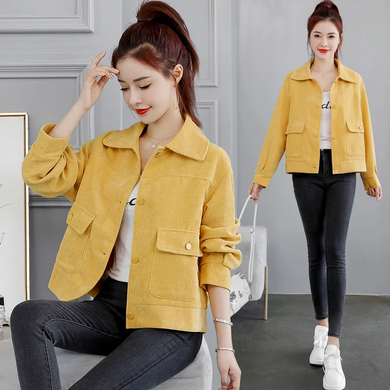 

Short jacket women autumn and winter new yellow loose Korean fashion all-match corduroy corduroy jacket jacket female trend