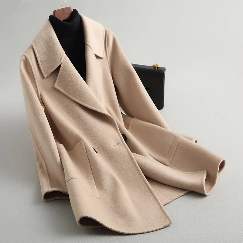 

Autumn Winter Jacket Women Double-side Woolen Coat Female Korean Wool Coats Vintage Pink Jackets Manteau Femme KQN88107 MY1977