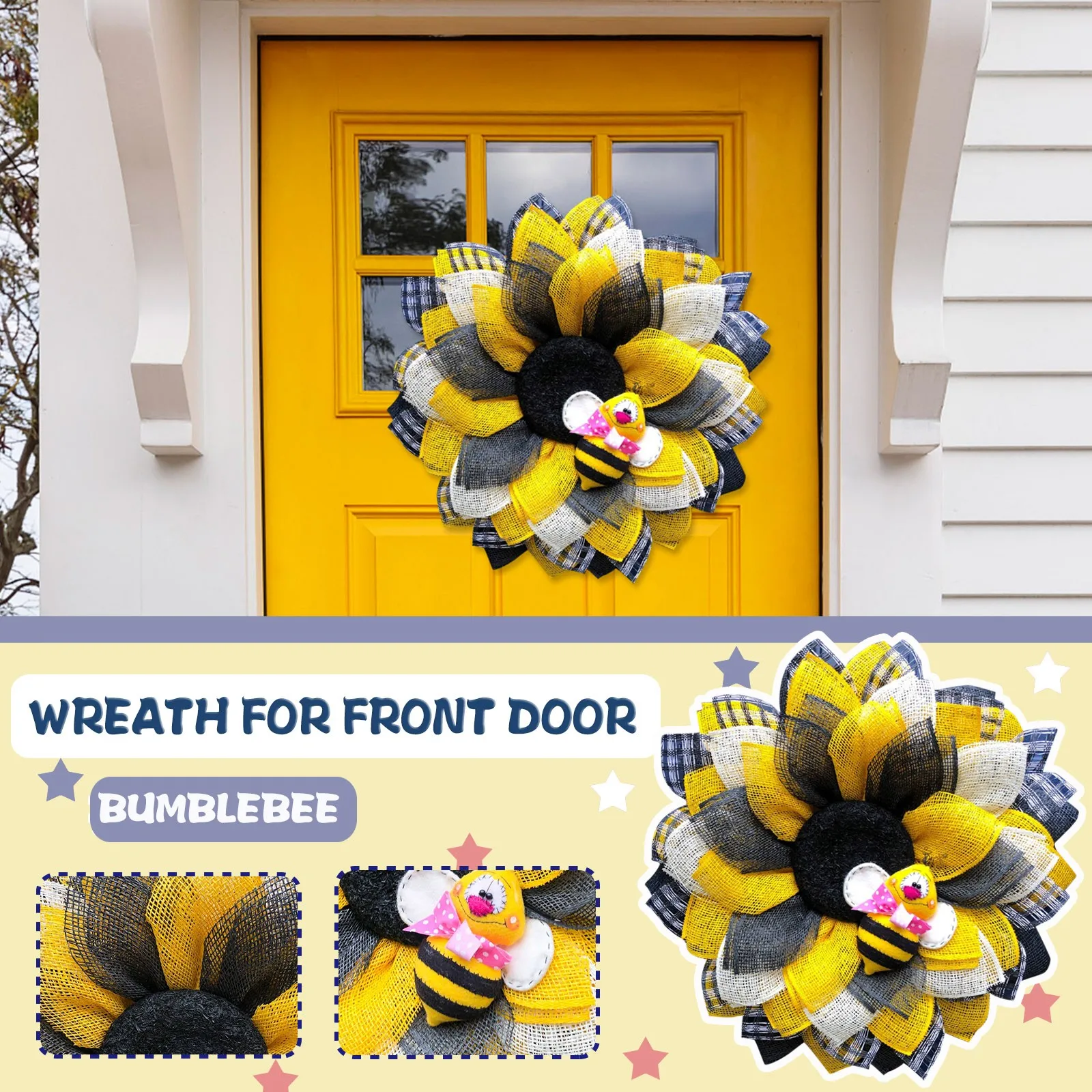 

Artificial Sunflower Wreath Simulation Leaf Bee Garland Hanging Pendants Wedding Home Decor Indoor Front Door Decorations