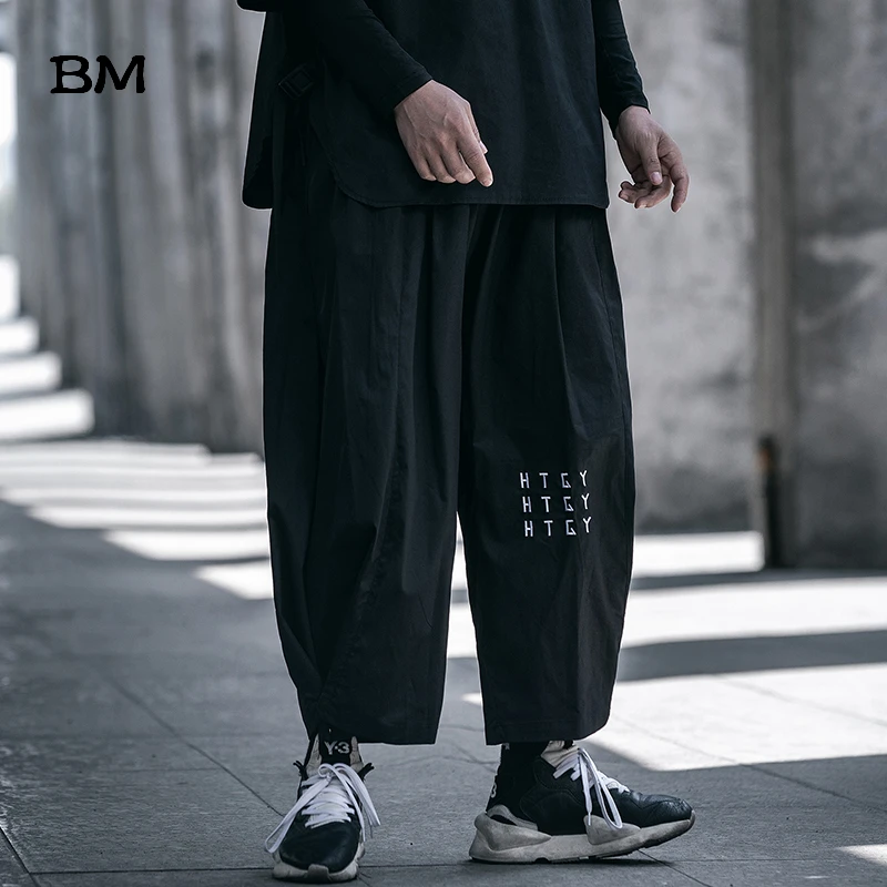 Мужские летние тонкие широкие брюки черные свободные Kpop в стиле хип-хоп прямые с