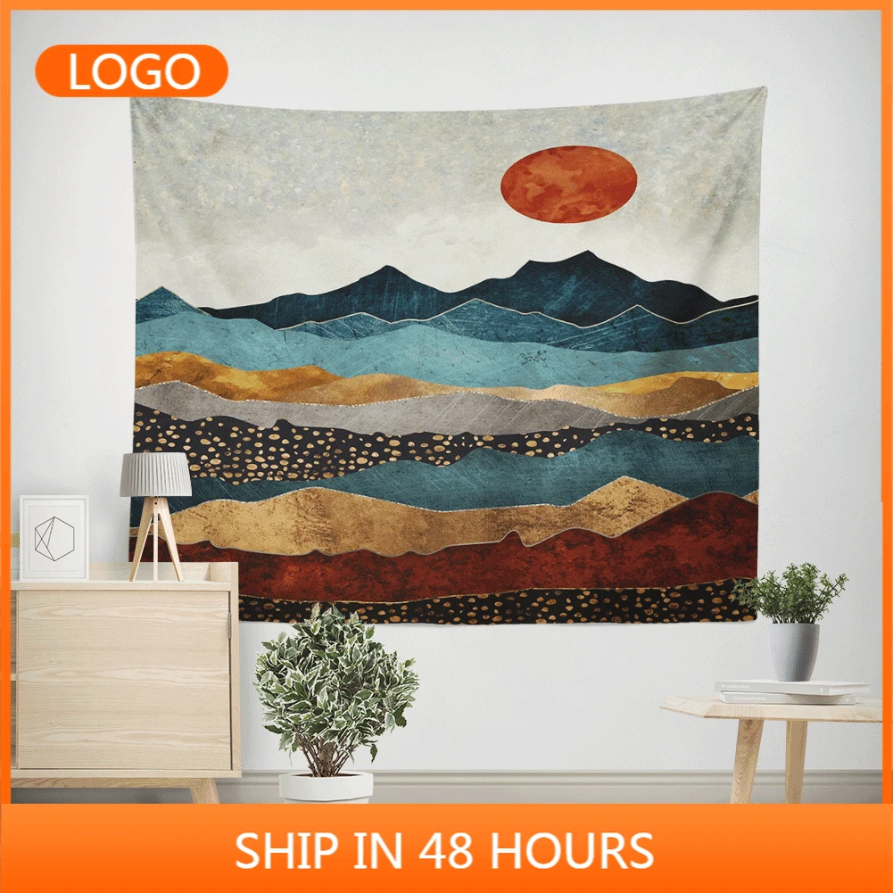 Digital Printed Tapestry Popular Decorative Background Cloth Tapestry Red Sun Mountain Mexican Decor wall decor bedroom