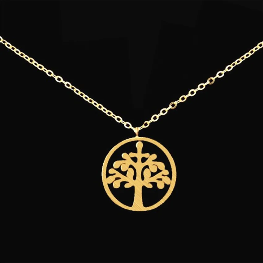 

Chic Tree Round Pendant Necklace For Women Clavicle Chain Collares Delicate Jewellery Leaf Sweet Girls Choker Charm Mujer Gift